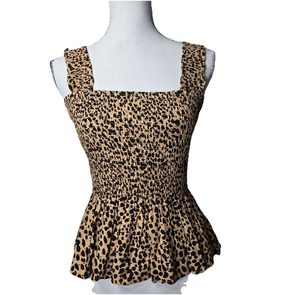 Elodie Animal Print Peplum Smocked Blouse Cottagecore Small